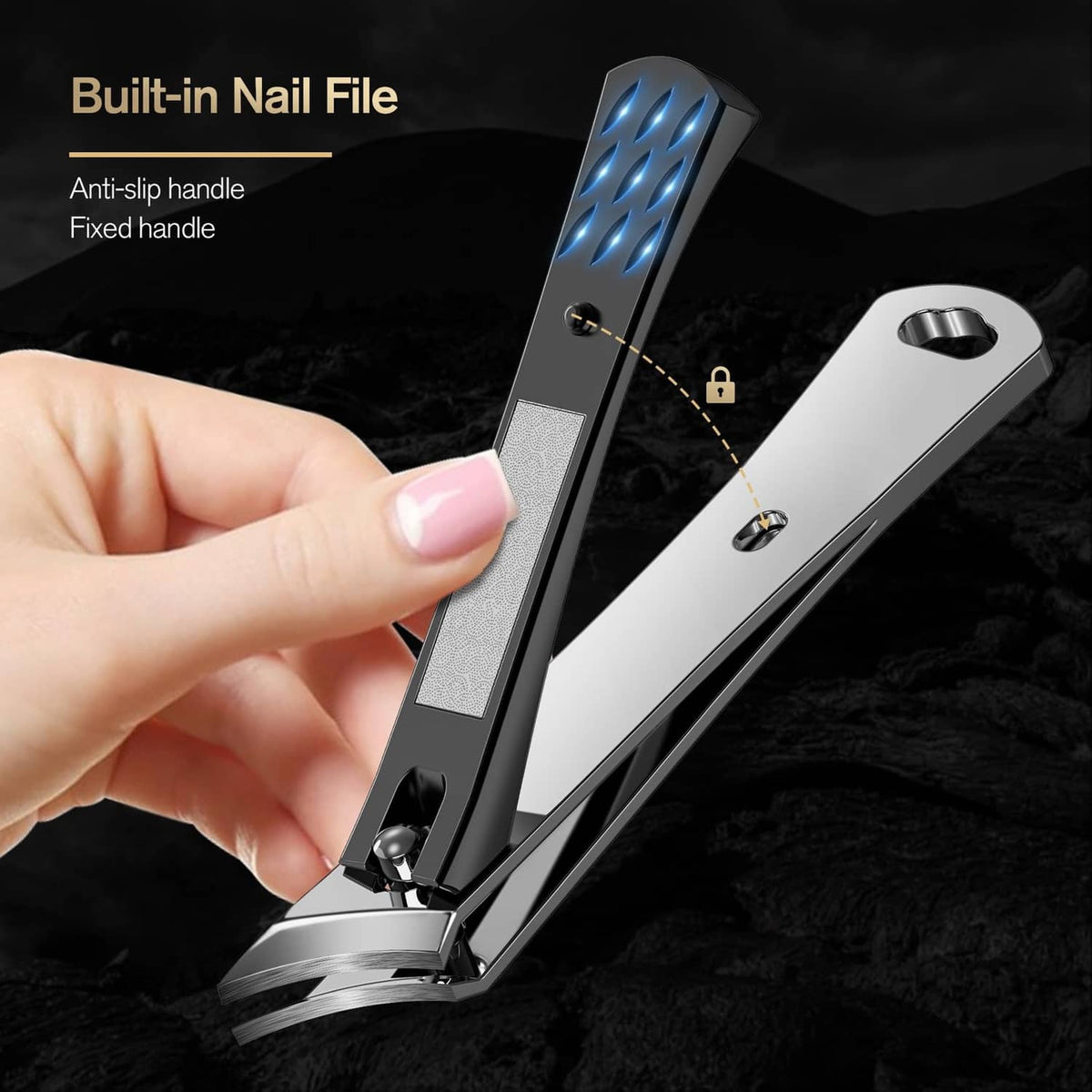 Ingrown nail clipper with built-in nail file and anti-slip handle, chrome body
