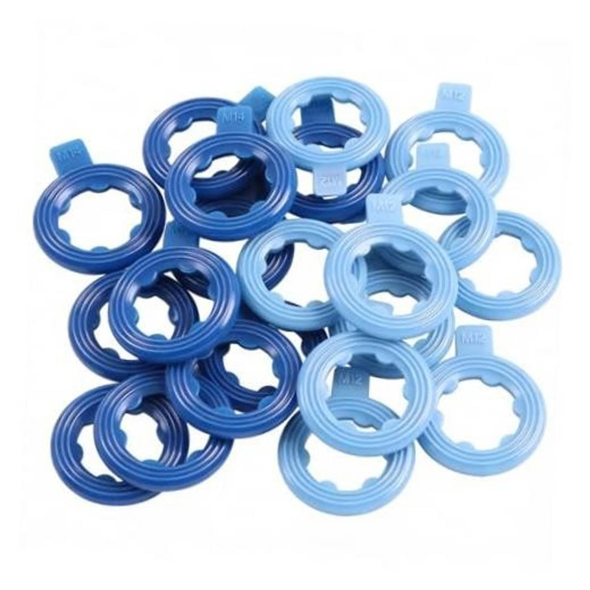 Blue nylon rib drain plug gaskets, mixed sizes, round ribbed ring set