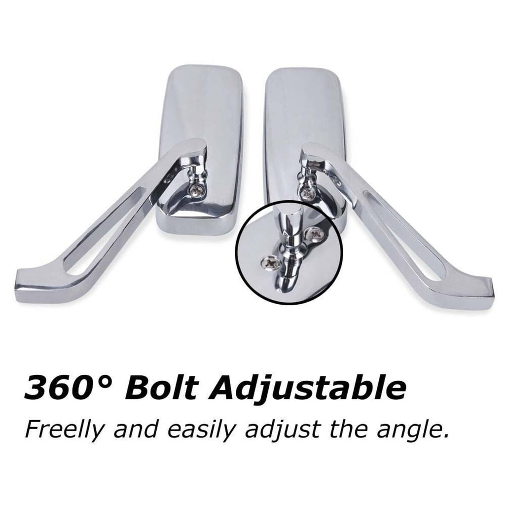 Motorcycle rearview mirrors with chrome frames and adjustable ball joints, blue glass