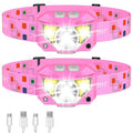 Pink LED headlamp set with bright front light and adjustable elastic headband, 2-pack