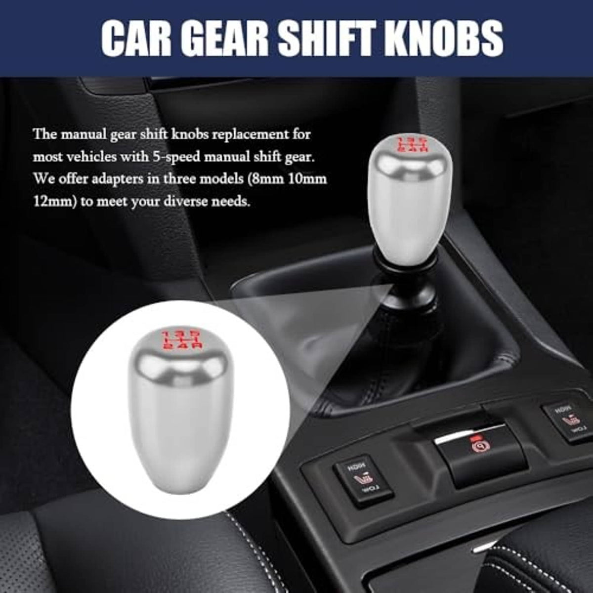 Silver gear shift knob with red 1-5 markings and black mounting base