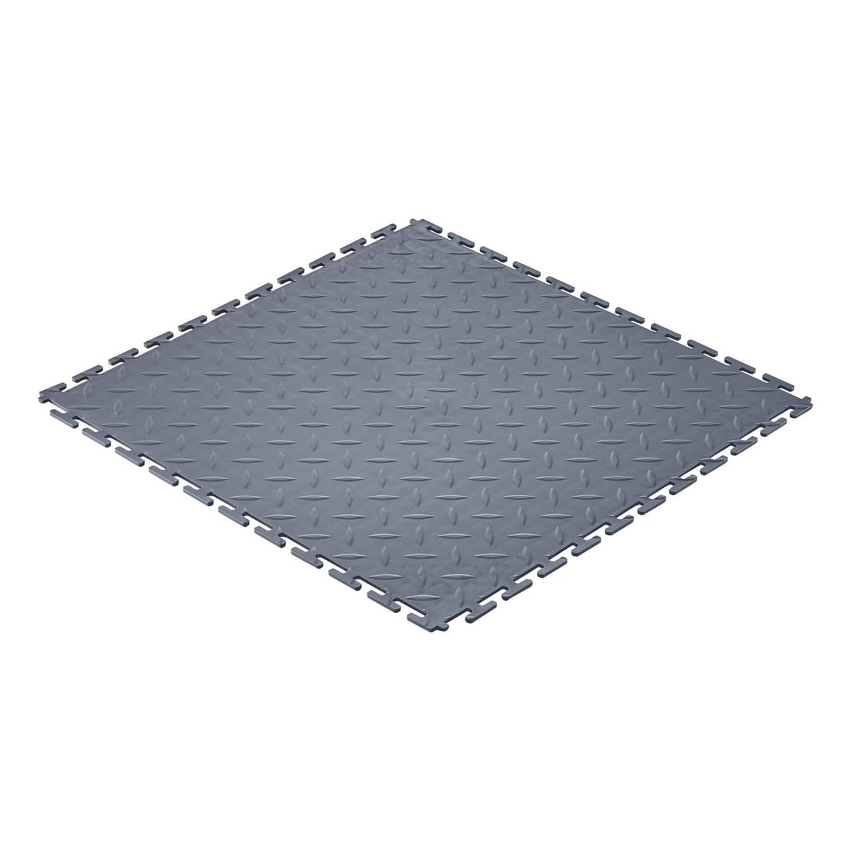 Single gray interlocking PVC garage floor tile with raised diamond texture
