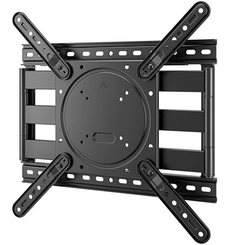 Black low-profile TV wall mount with four hinge arms and central VESA mounting plate