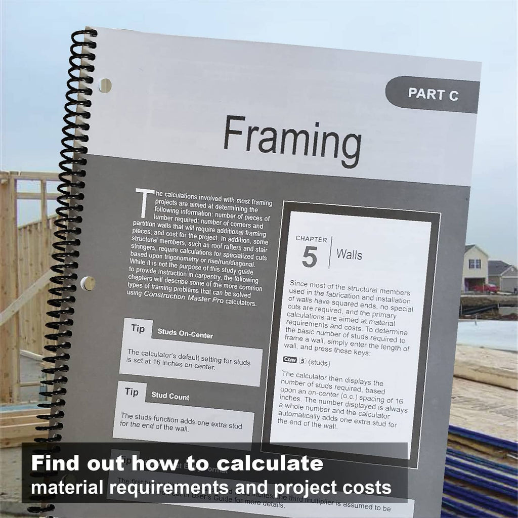 Spiral-bound workbook open to 'Framing' PART C page with chapter 5 walls text