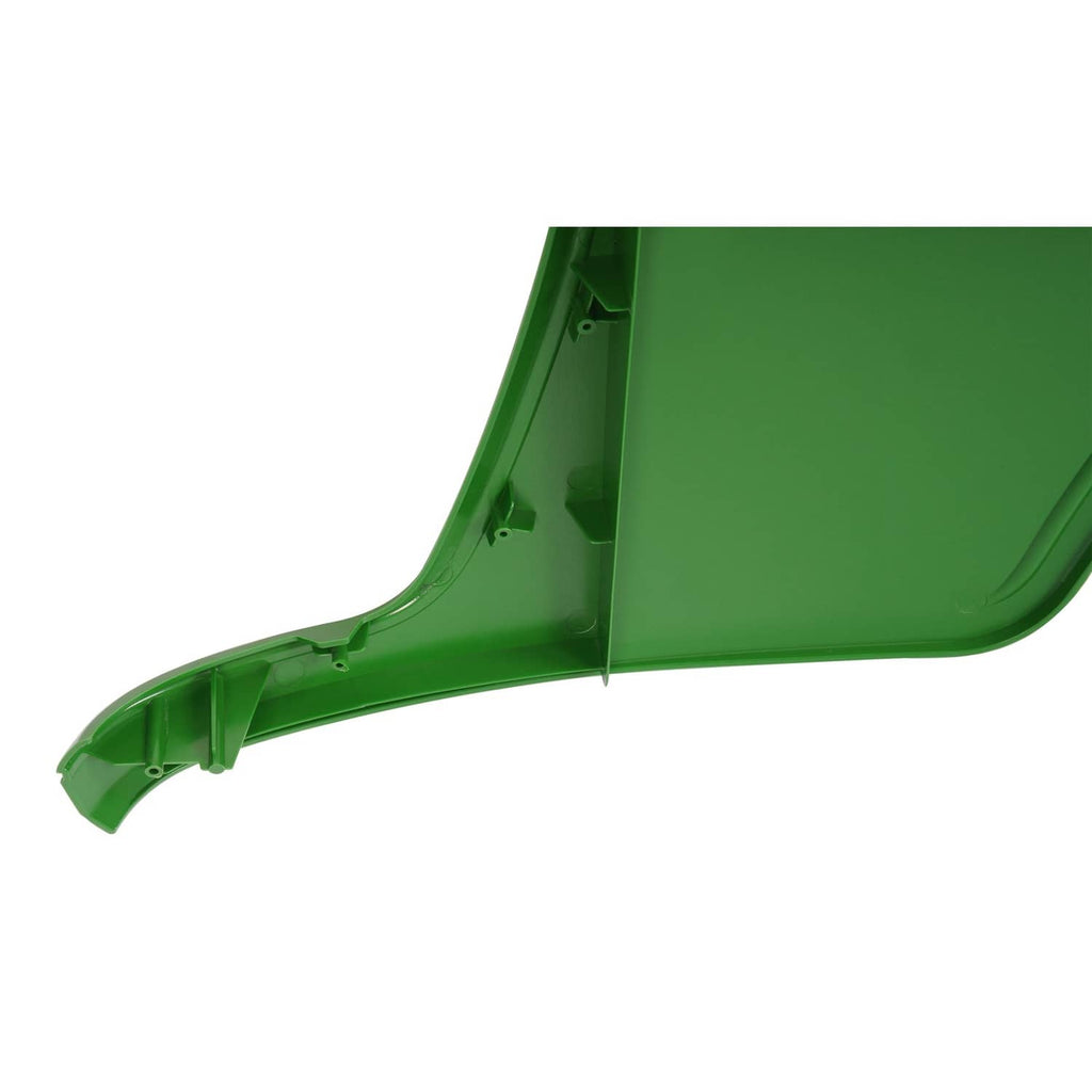 Green hood side panel showing inner mounting tabs and underside structure, right-hand.