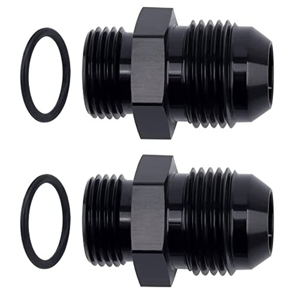 Black AN flare O-ring adapter fitting with hex body and threaded ends