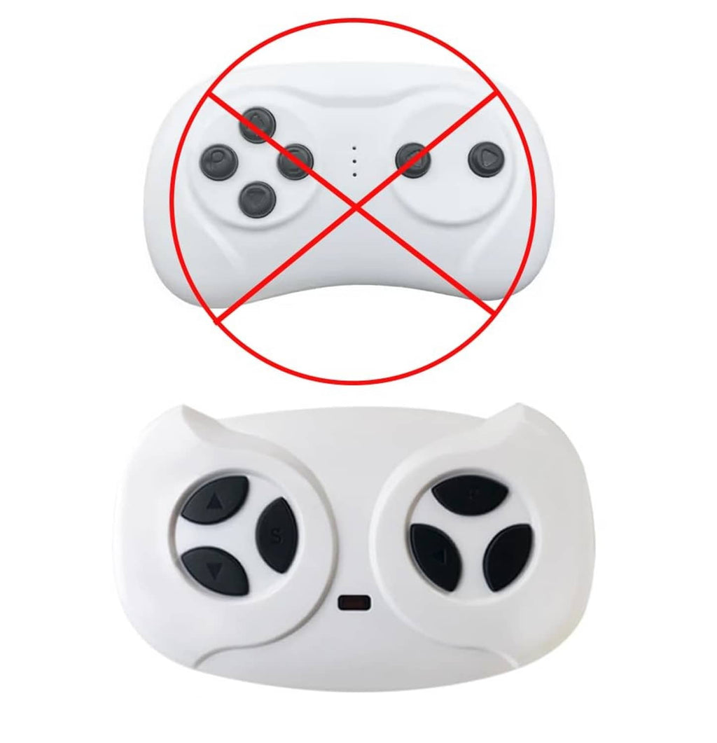 White remote controller with four buttons and a red X symbol over the face