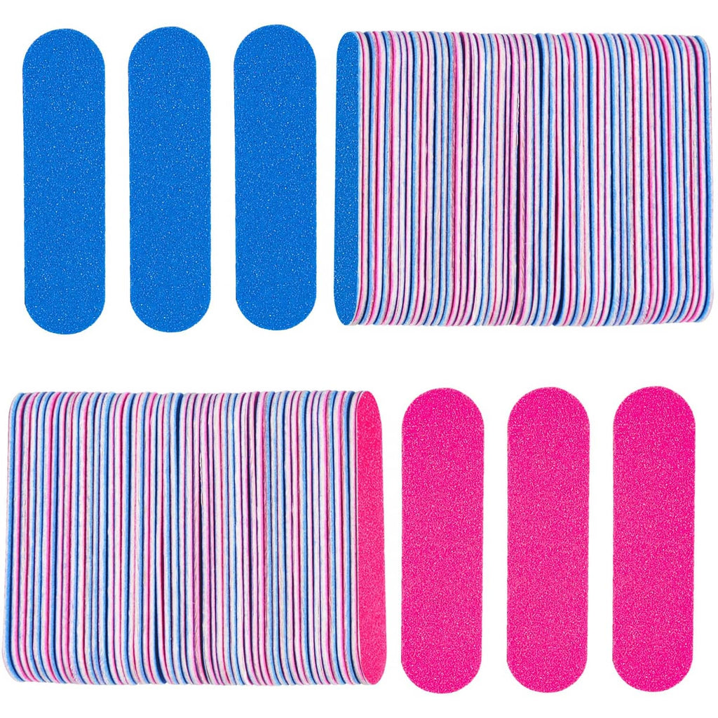 Disposable mini emery nail files, blue and pink double-sided with rounded pads