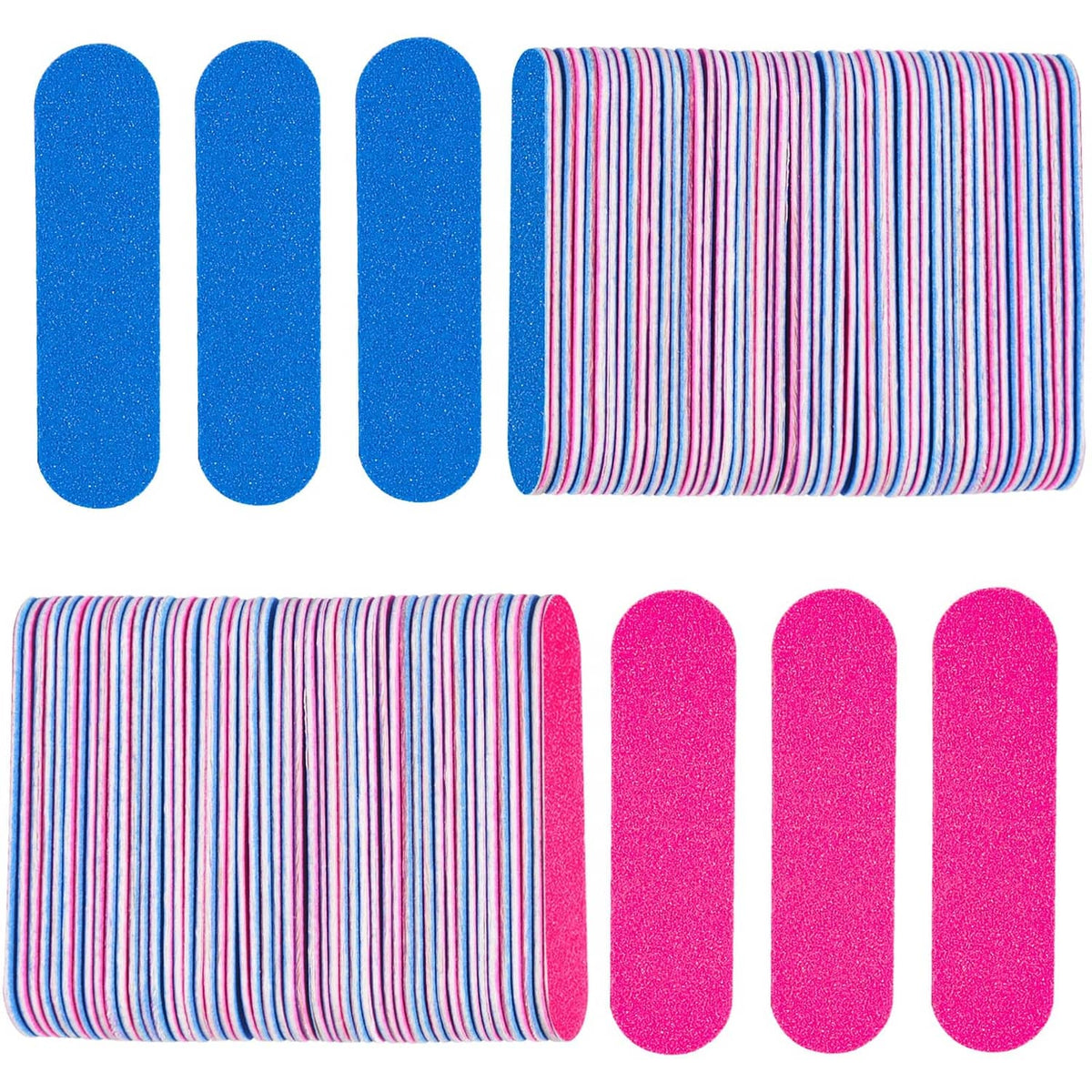 Disposable mini emery nail files, blue and pink double-sided with rounded pads