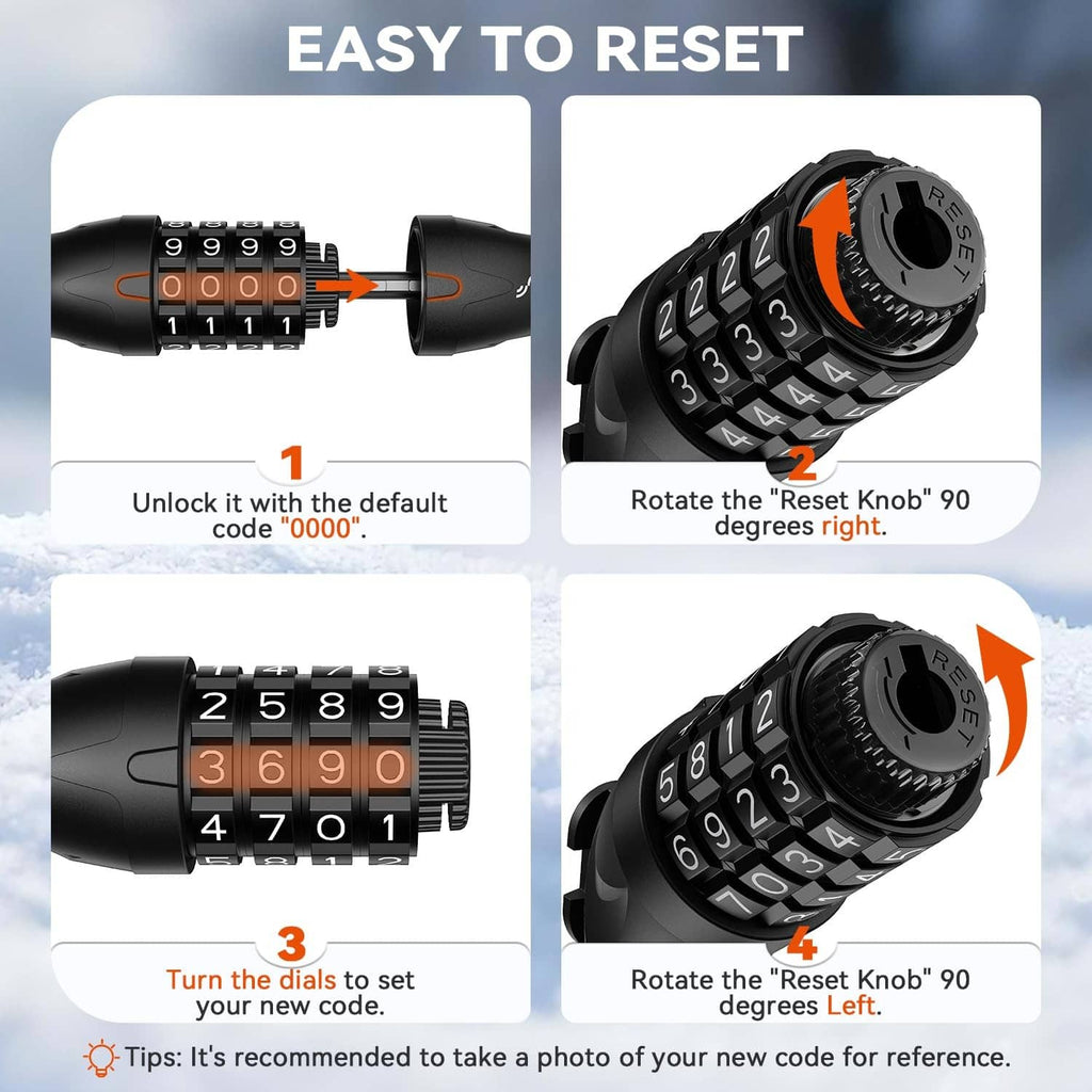 Black resettable 4-digit cable lock with number dial controls