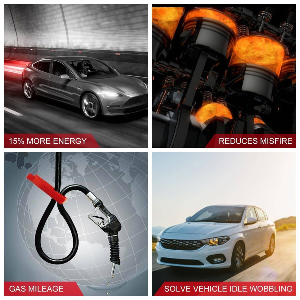 Ignition cable and vehicle performance infographic with connected spark plug wiring graphic