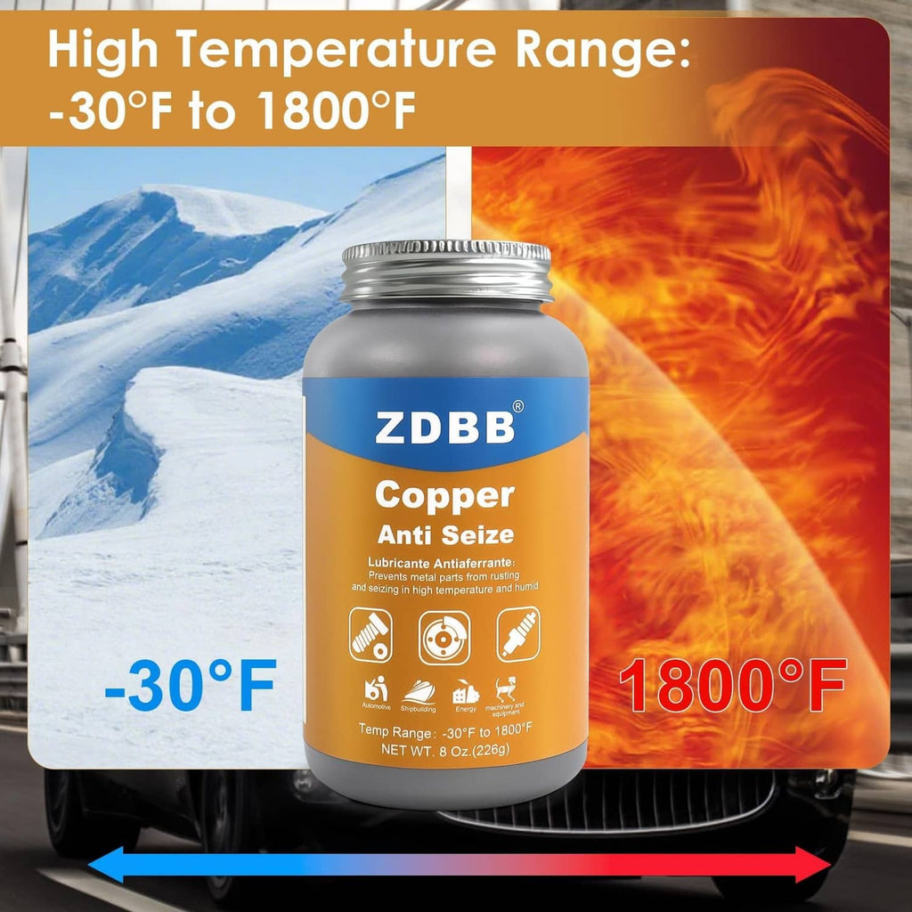 ZDBB copper anti-seize paste 8 oz bottle with high-temperature range label