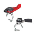 Red and black thumb throttle replacement levers with metal linkage and mounting clips