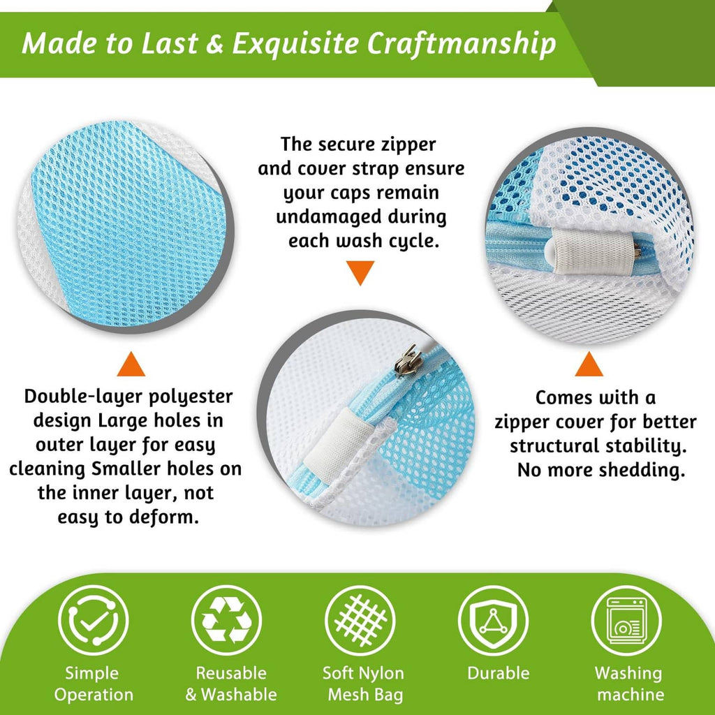 Blue mesh cap wash bag with zipper cover and double-layer polyster fabric