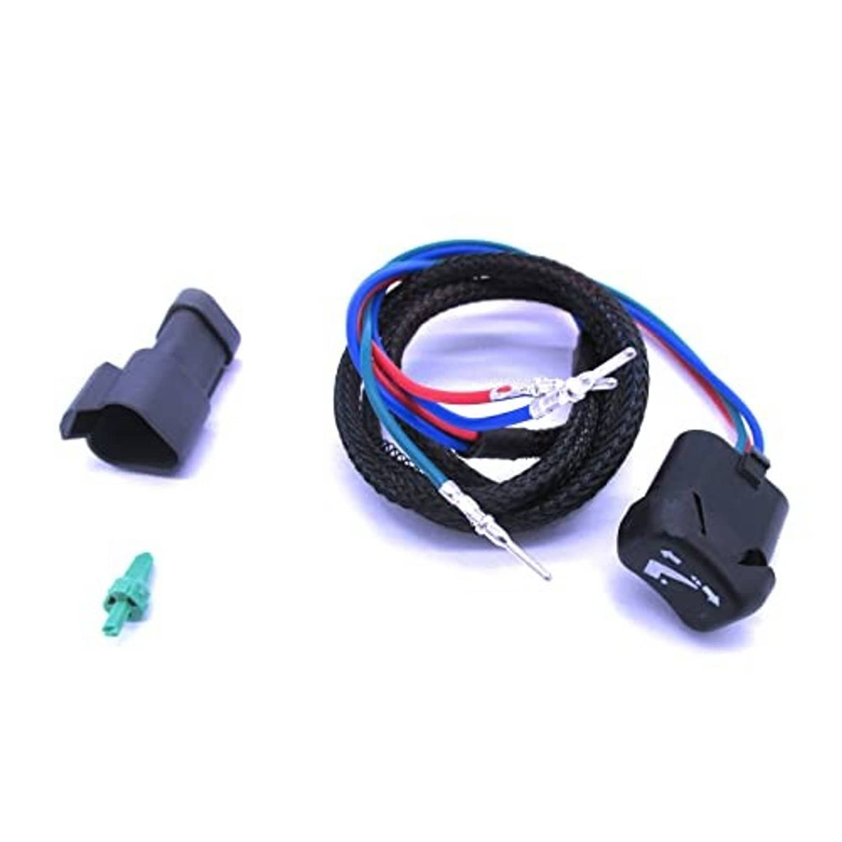 Trim tilt PTT switch wire harness, black connector and switch body with blue and red wires
