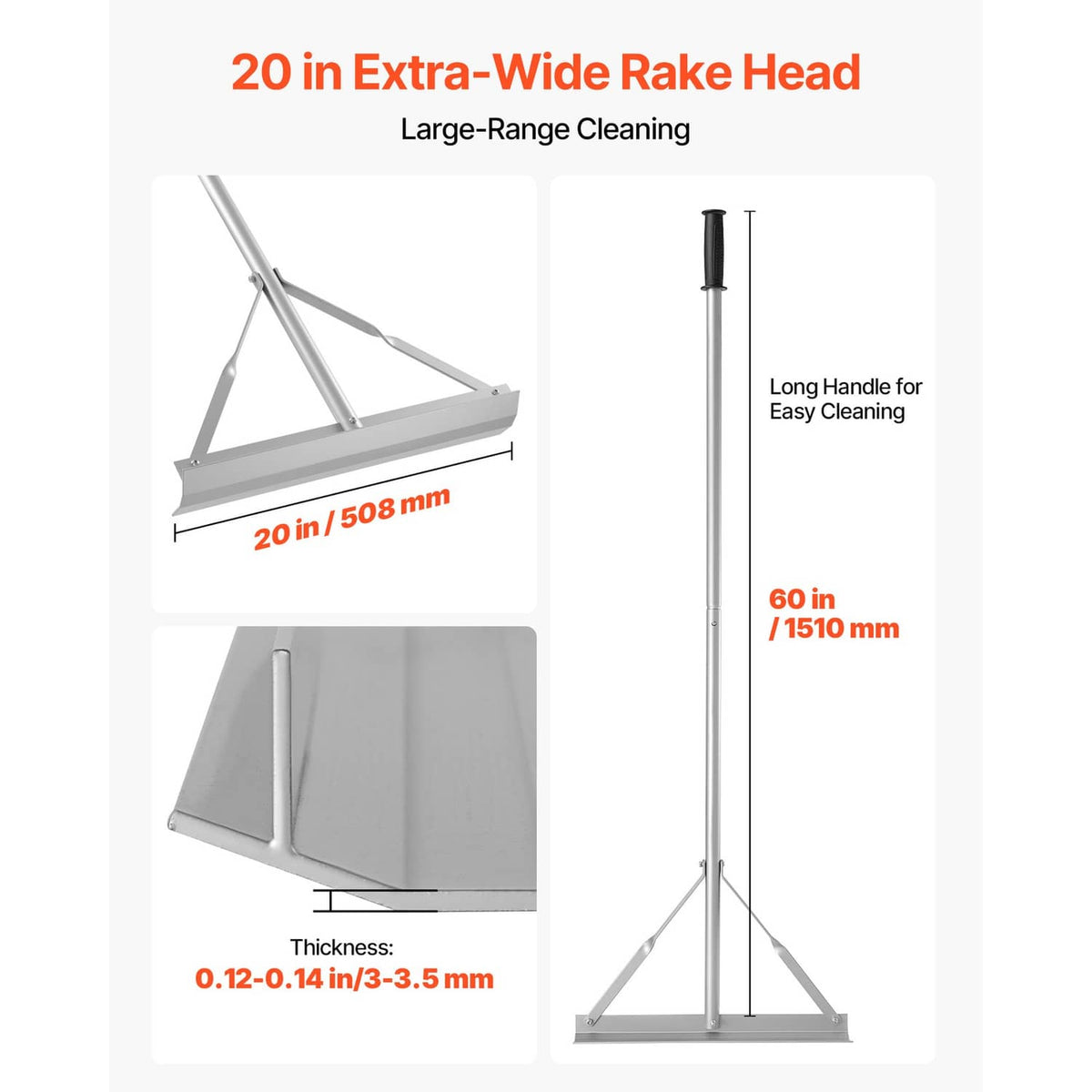 20-inch extra-wide rake head with tall handle and tripod base
