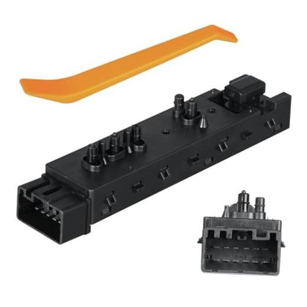 Power seat switch module with black housing, knob controls, and wiring connector ports