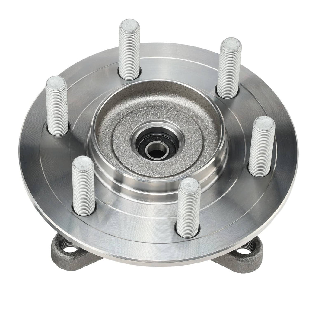 Front wheel hub assembly with five mounting studs and central bearing bore