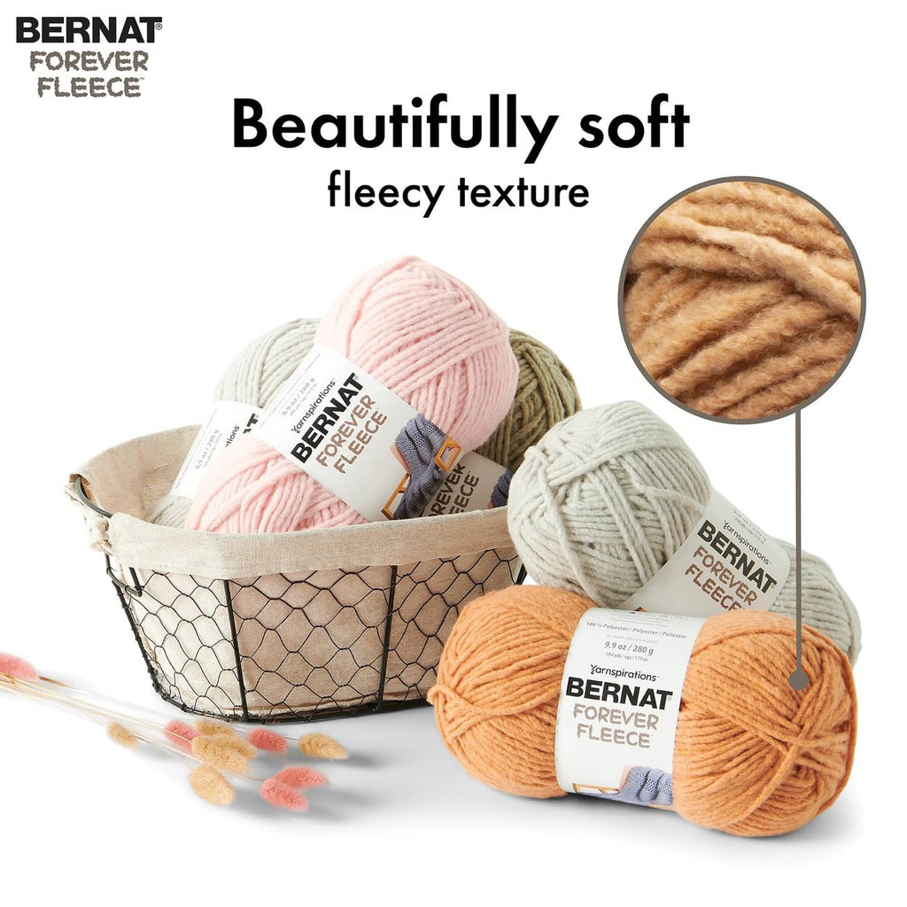 Super bulky fleece yarns in a basket, mixed colors with close-up texture inset