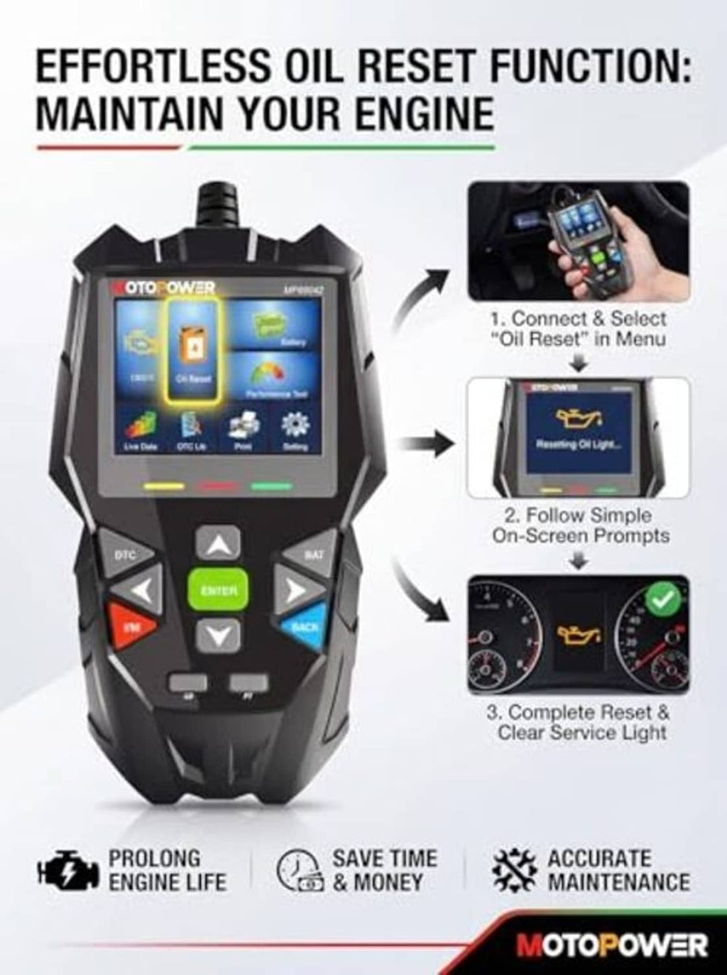 Car diagnostic scanner with oil reset function screen, keypad and OBD cable