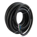 Coiled 9-conductor speaker wire with black jacket and multicolor inner conductors
