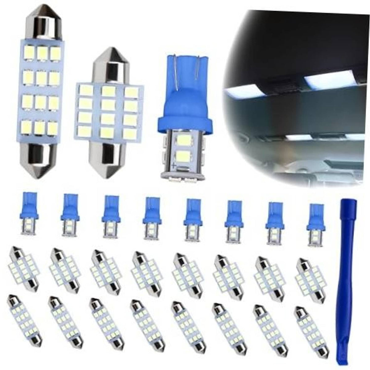 Car LED dome light bulbs set, blue base with ice-blue multi-LED chips