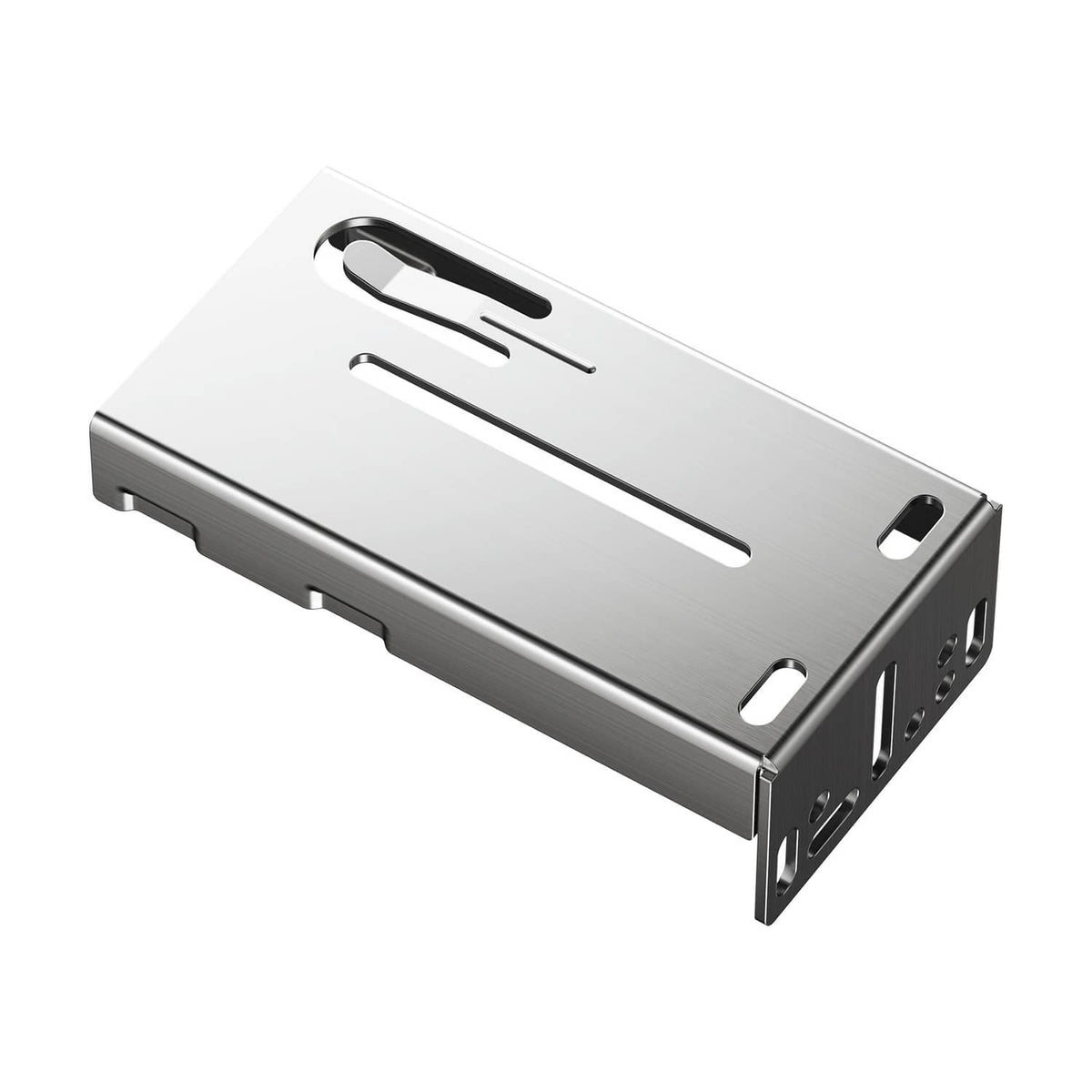 Side-mount drawer slide bracket, silver metal, with elongated mounting slots