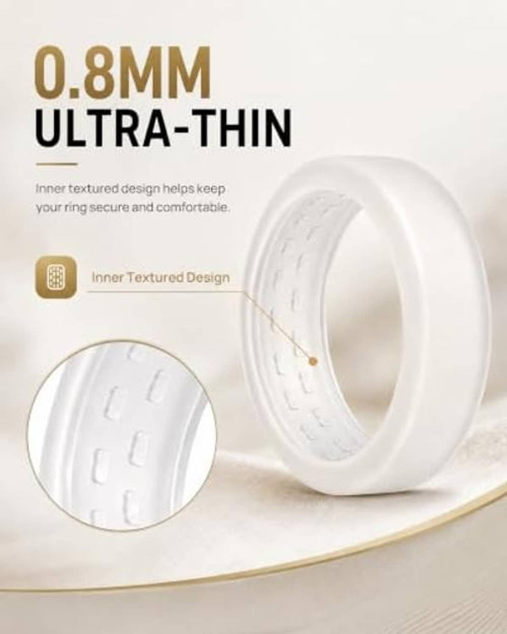 White ultra-thin silicone ring cover for Oura Ring 5, textured inner surface