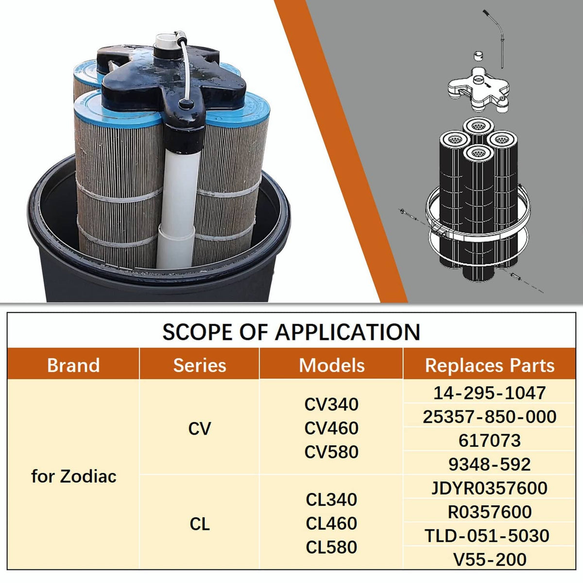 Black pool filter manifold replacement assembly with multiple tube connections and base plate