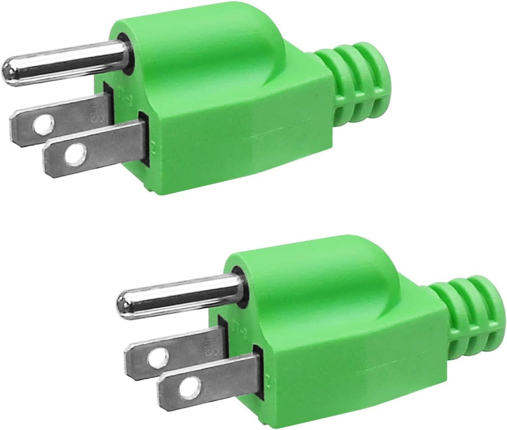 Green grounding plug adapters with flat blades and round pin, two-pack