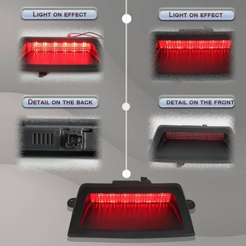 Black LED third brake light showing glowing red light bar and rear wiring area