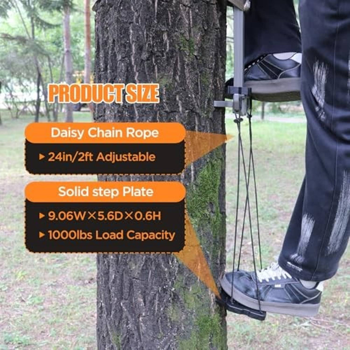 Climbing stick aider step plate with grooved grip; boot positioned on the platform