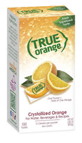 True Orange water enhancer carton with crystallized orange and packet box front