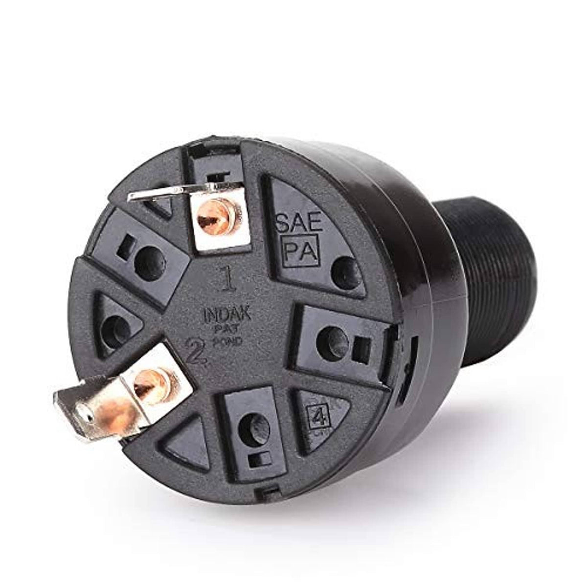 Golf cart ignition switch close-up face with electrical terminals
