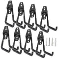 Black metal U hooks set of 8 with mounting screws, heavy-duty garage organizer