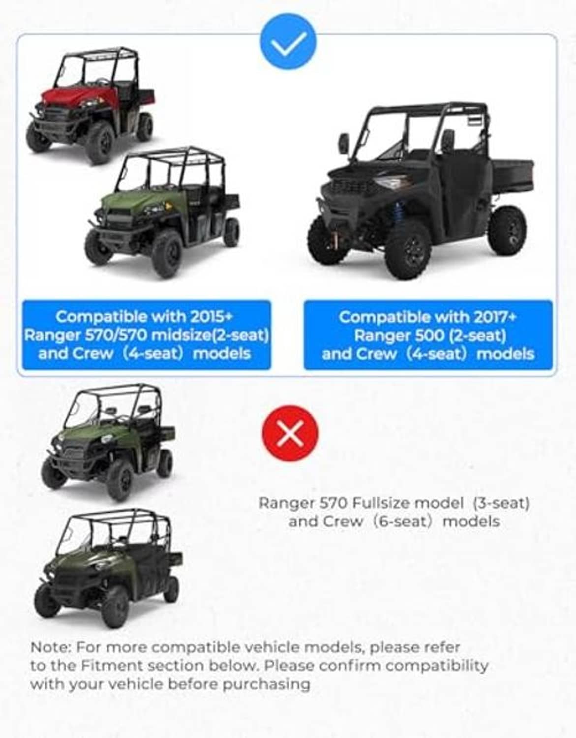 Front windshield compatibility list showing supported vehicle models and years