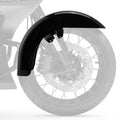 Vivid black front fender with curved coverage over the front wheel and brake rotor area