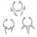 Silver non-piercing faux septum ring set with three spiked hoop designs