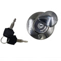 Metal fuel tank cap with key and black key fob