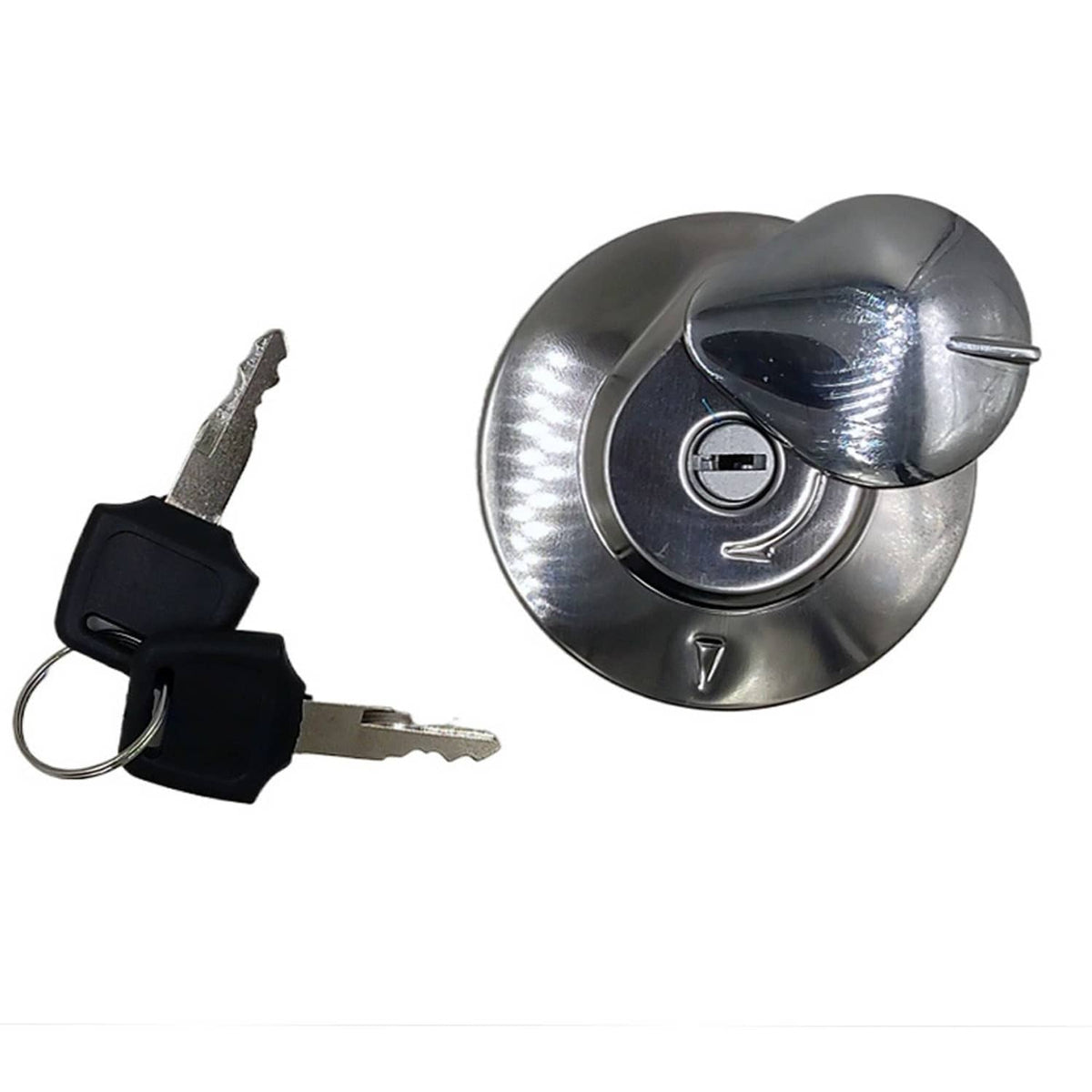 Metal fuel tank cap with key and black key fob