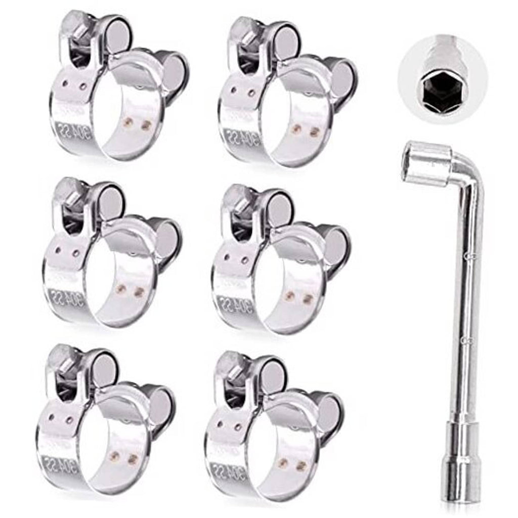 Stainless steel T-bolt hose clamp set with multiple clamps and hex drive bolt