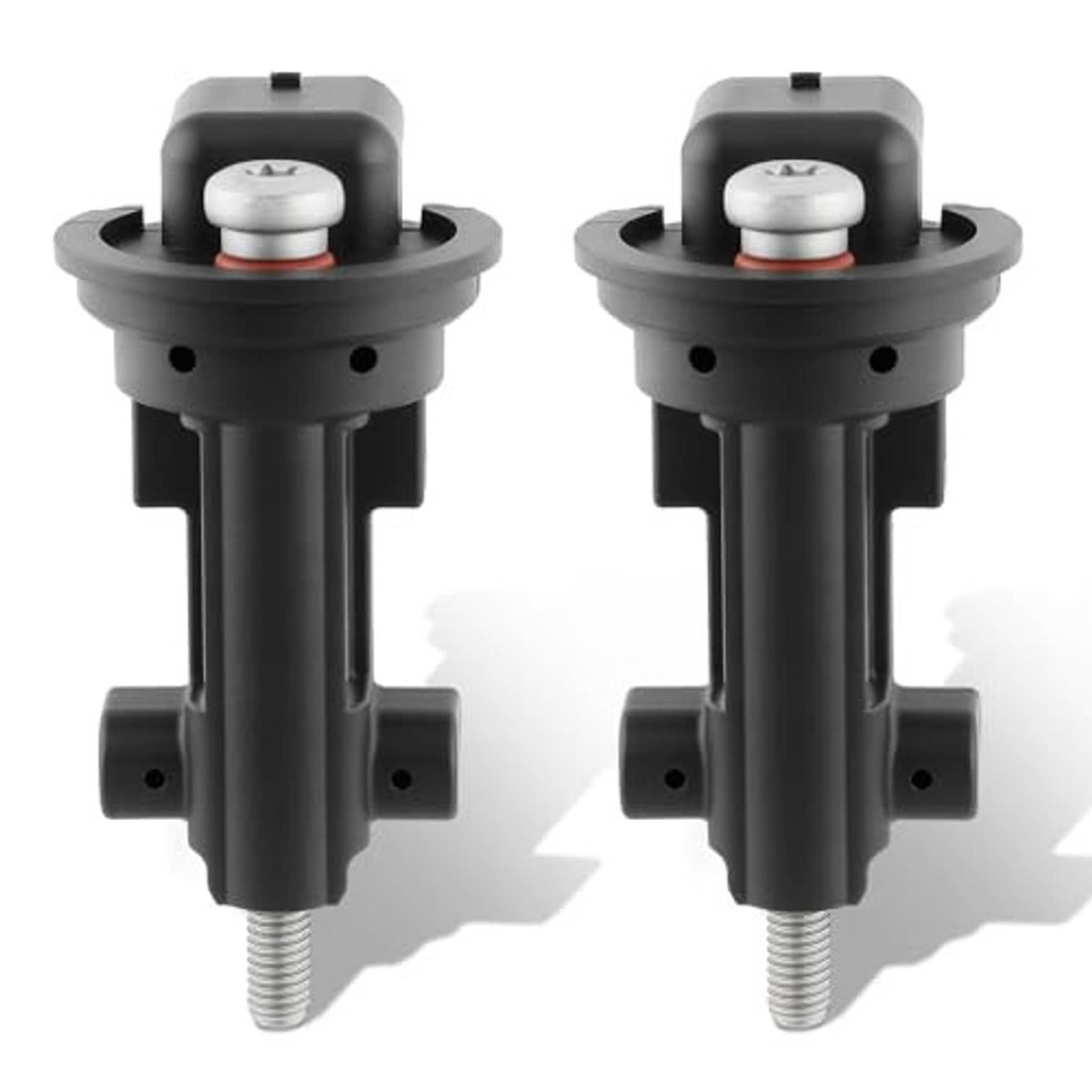 Pair of black camshaft position sensors showing round electrical housing top