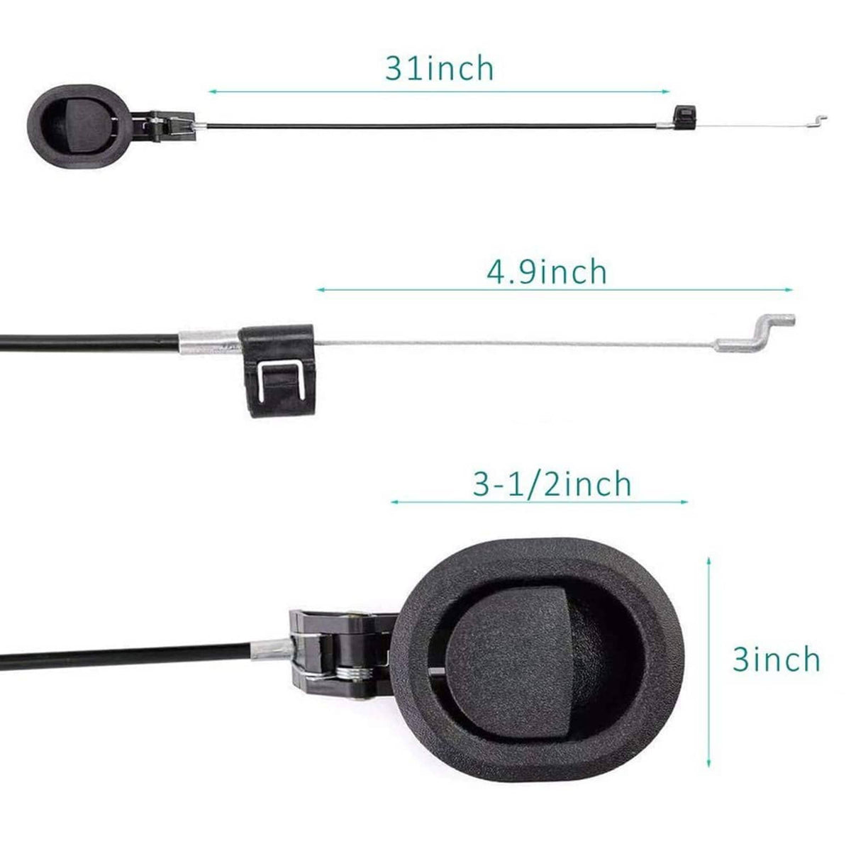 Black recliner release pull handle with long metal cable and circular grip