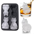 Rectangular silicone ice mold tray with four 3D cat-shaped cavities, dark gray