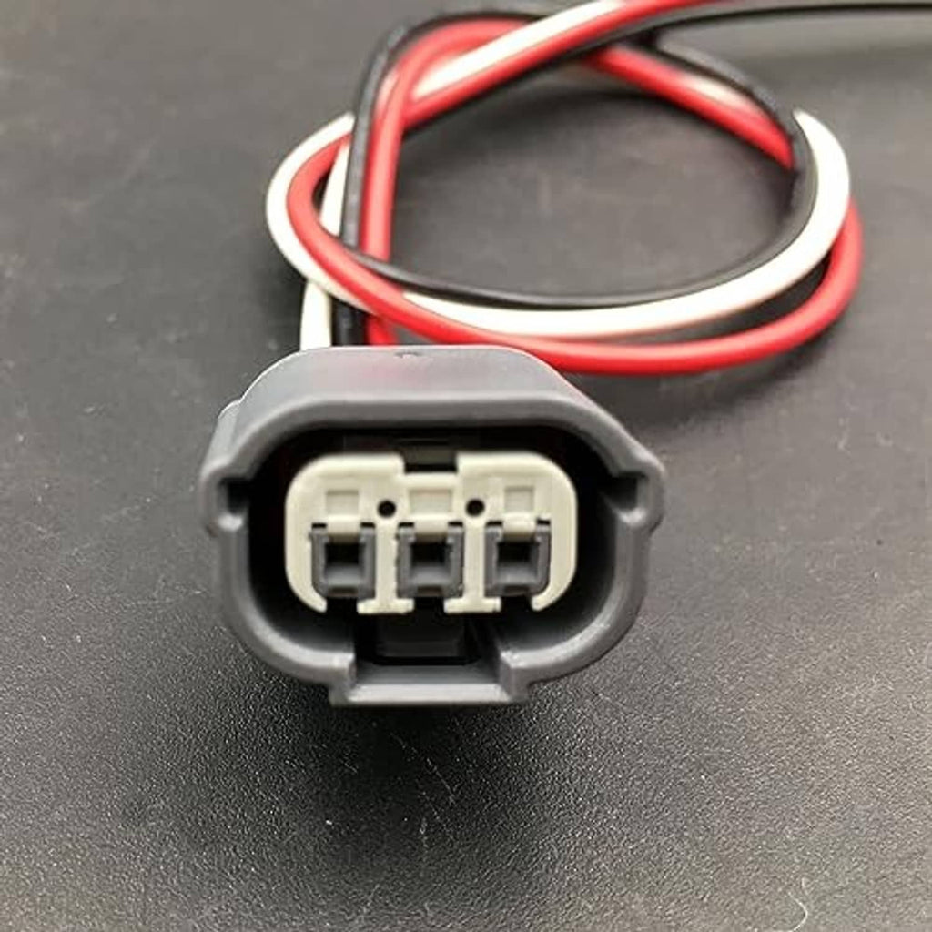 Multi-pin DRL connector pigtail with grey housing and red/black wire leads