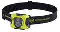 Yellow Streamlight headlamp with black fabric strap and front dual-light module