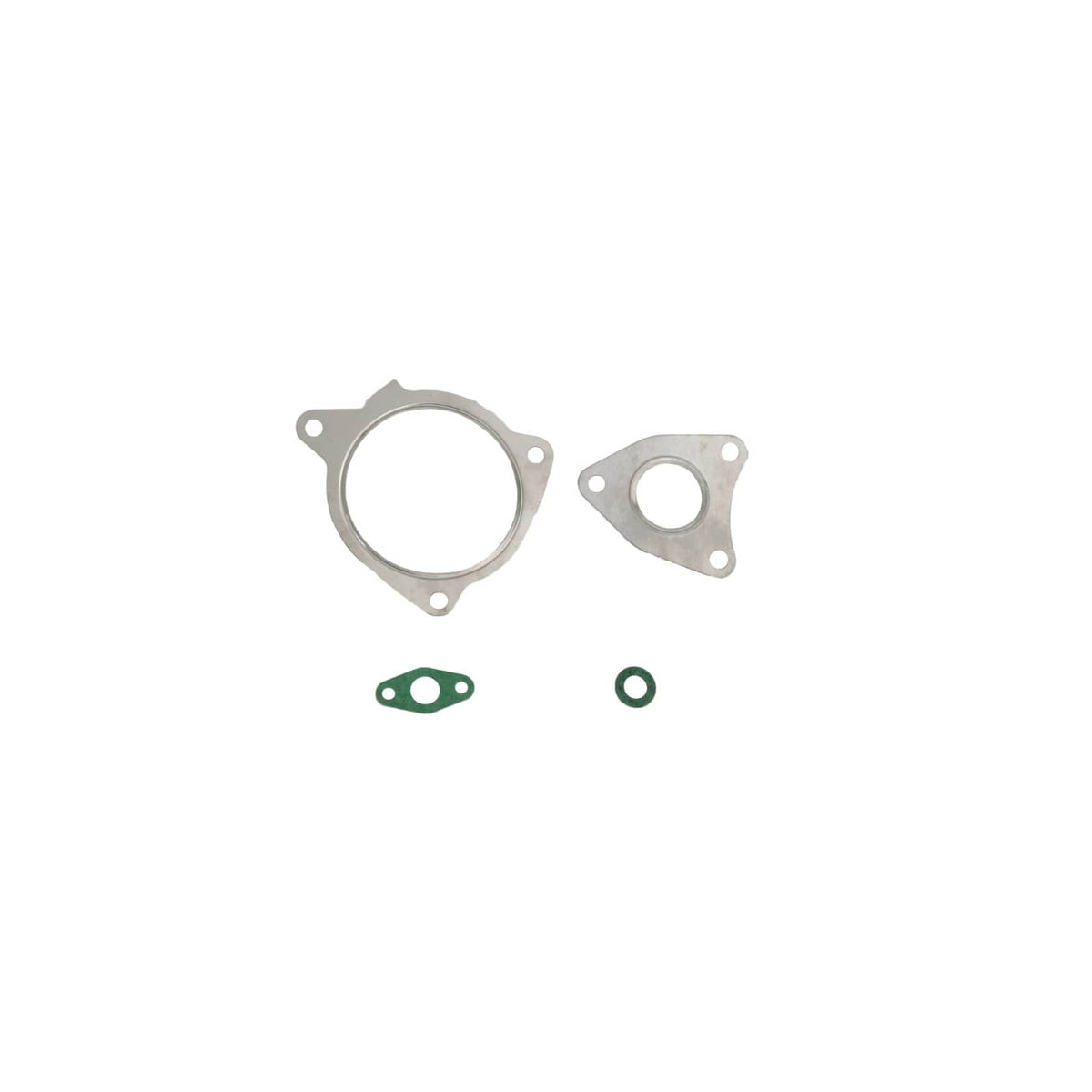 Turbo gasket set with two circular metal gaskets and small green O-ring