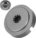 Grass trimmer adapter plate in dark gray with central ribbed drive hole