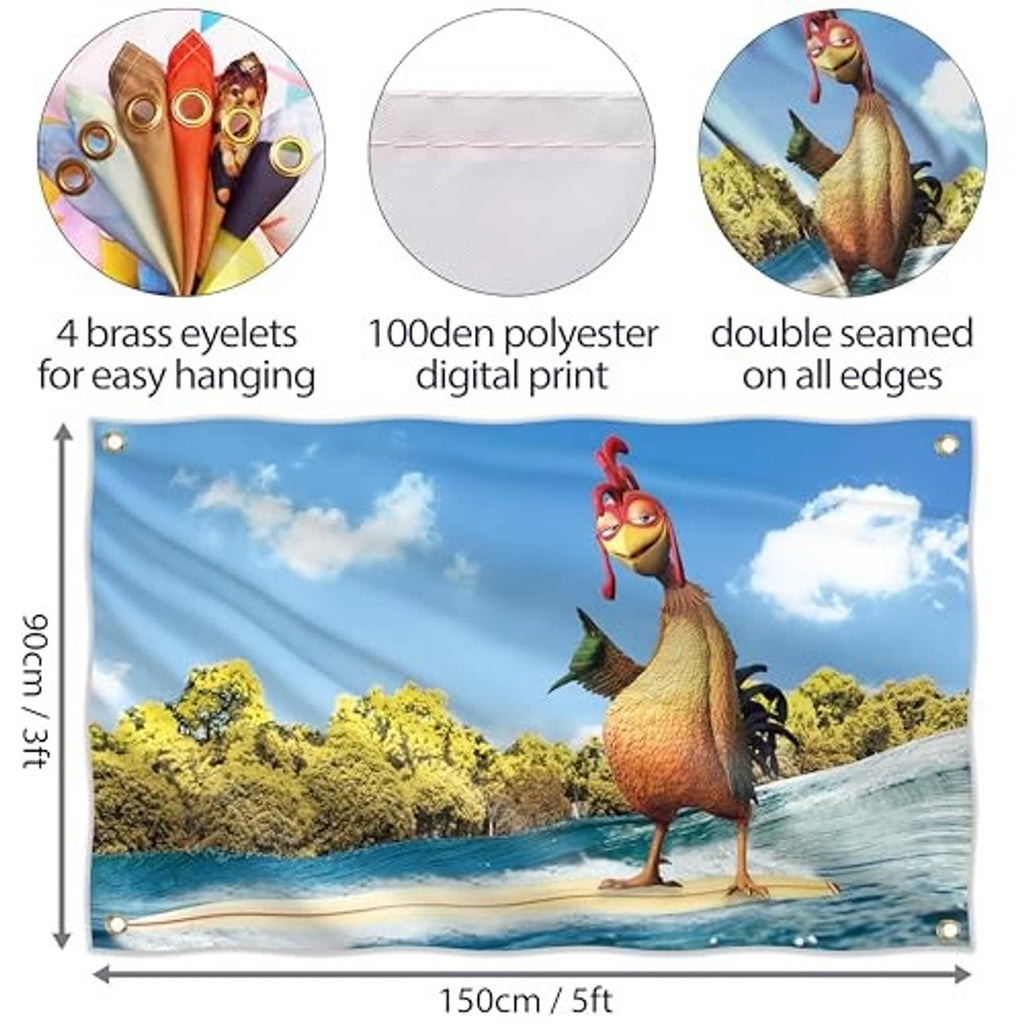 Printed chicken banner poster with double-seamed border and four brass grommets