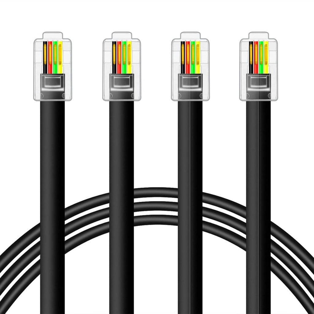 Black 4P4C telephone handset cables with RJ9 straight connectors, 2-pack bundle
